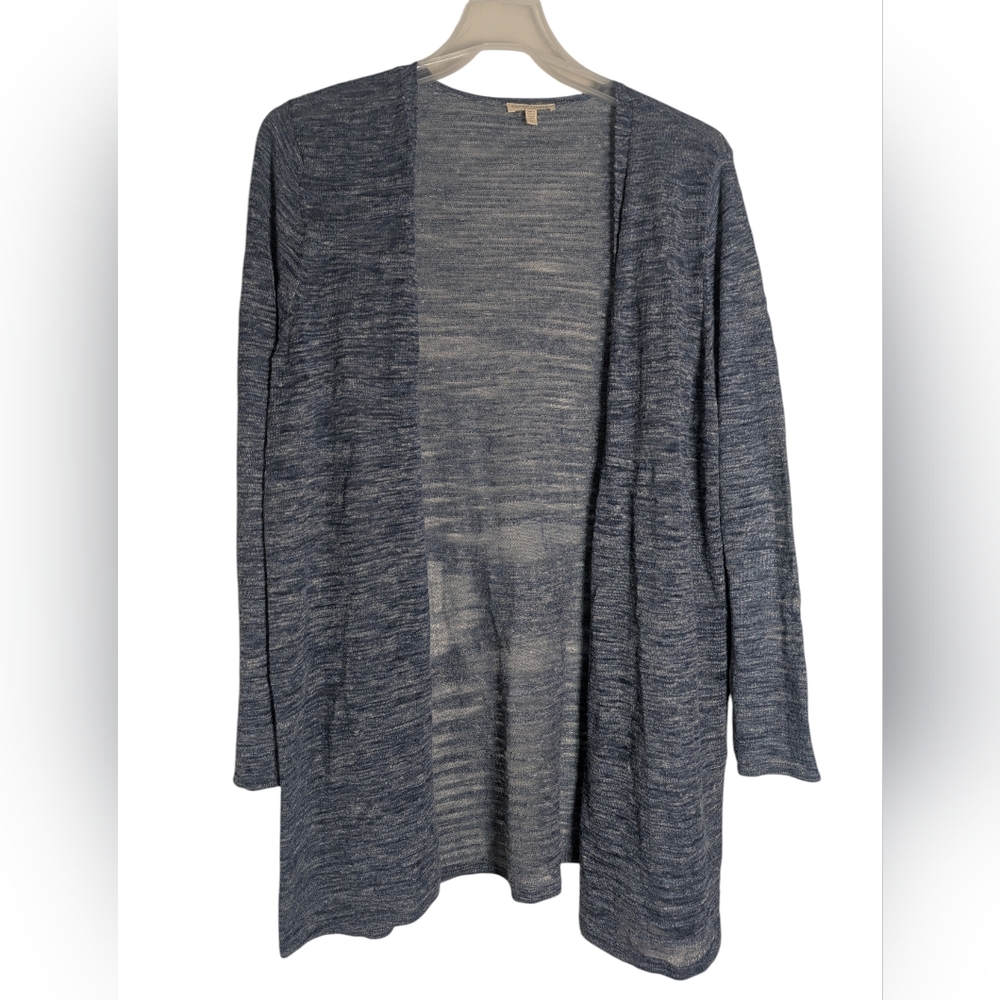 Eileen Fisher Womens Cardigan Sweater Linen Quiet Luxury Sheer Blue Plus Size 1X